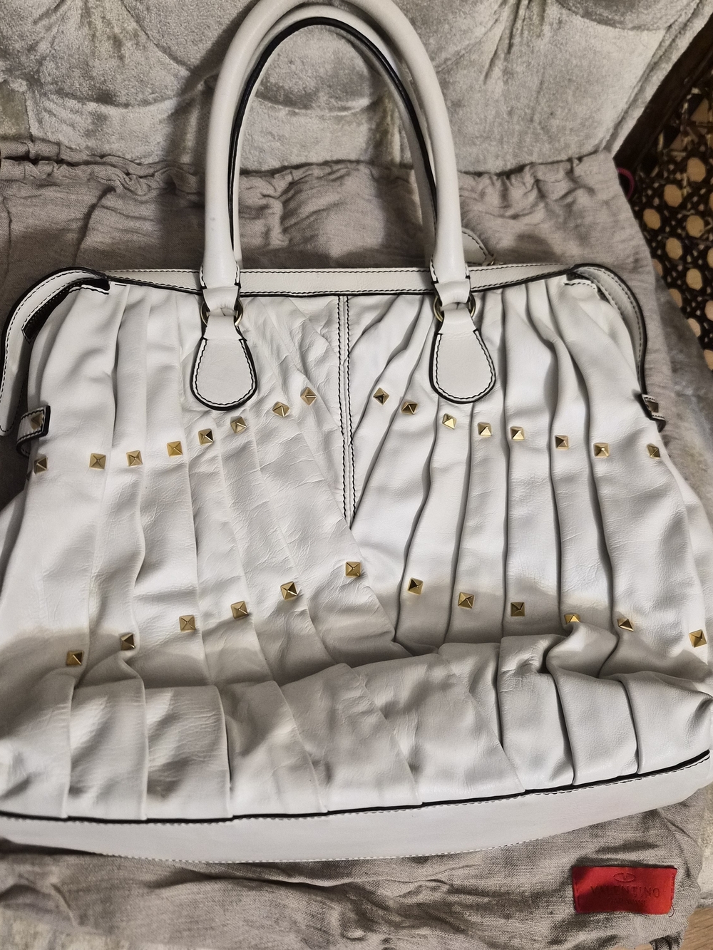 Authentic VALENTINO White Studded Pleated Tote Bag